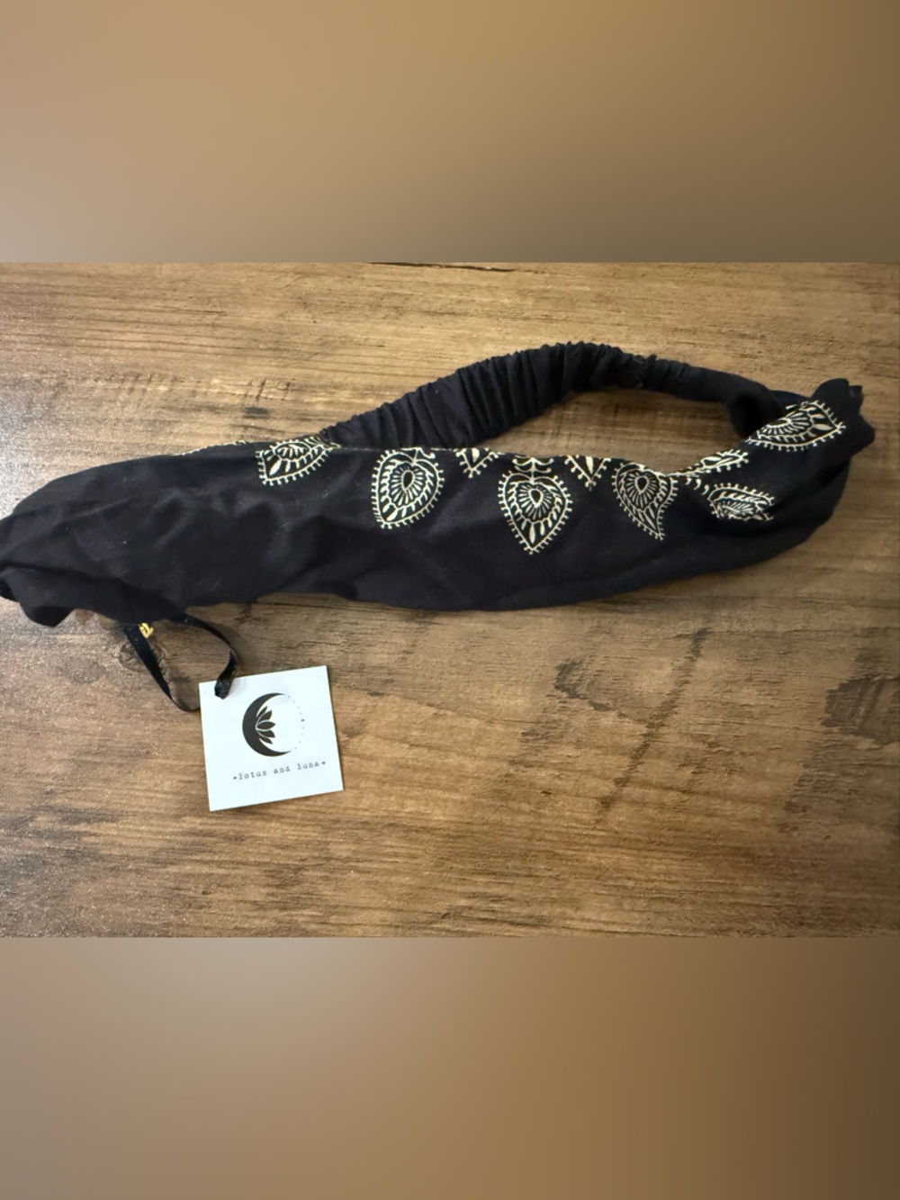 Lotus and Luna Black Embroidered Elastic Headband